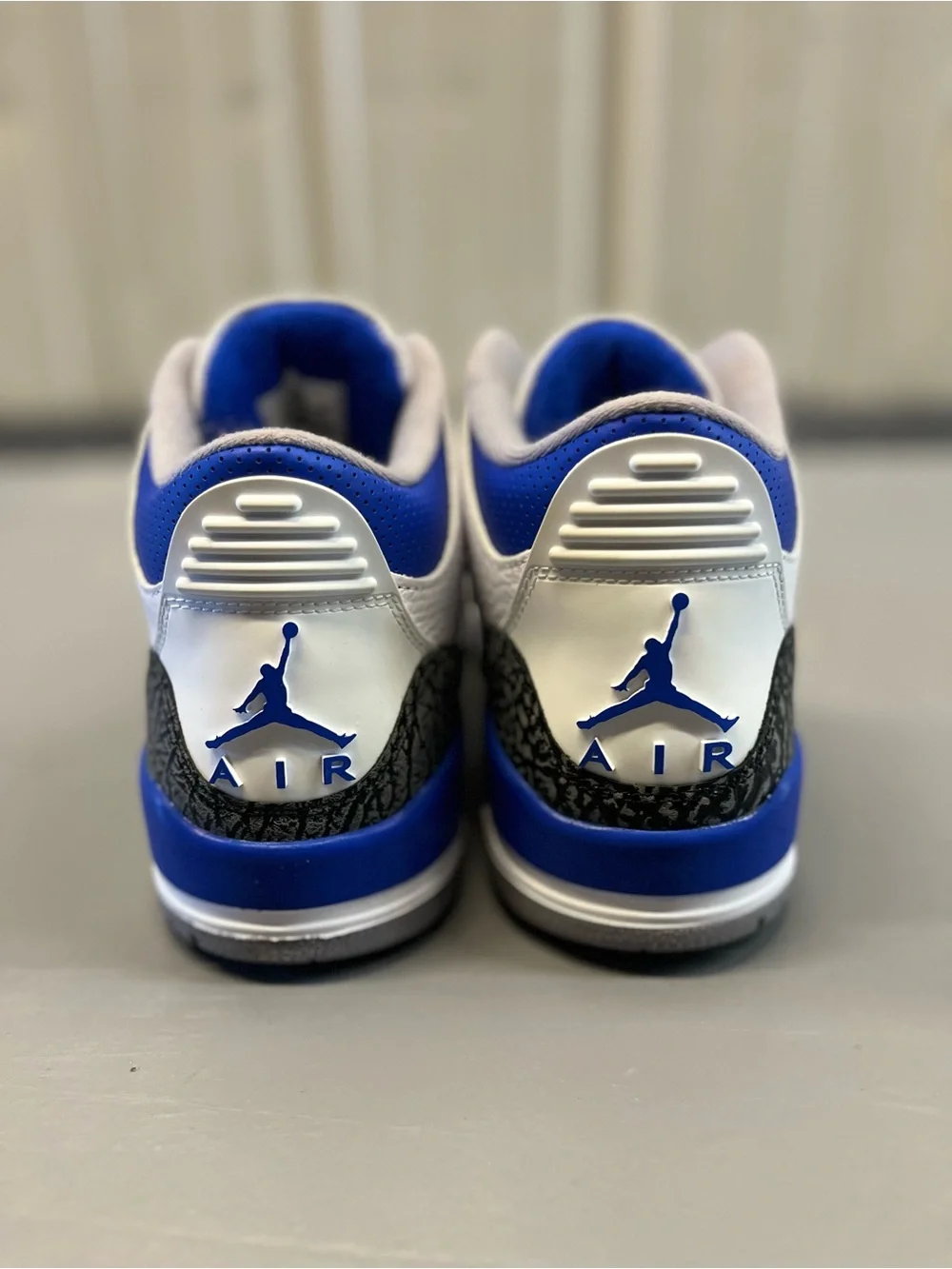 Jordan Retro 3’s Leather Sneaker White with Grey and Blue Accents